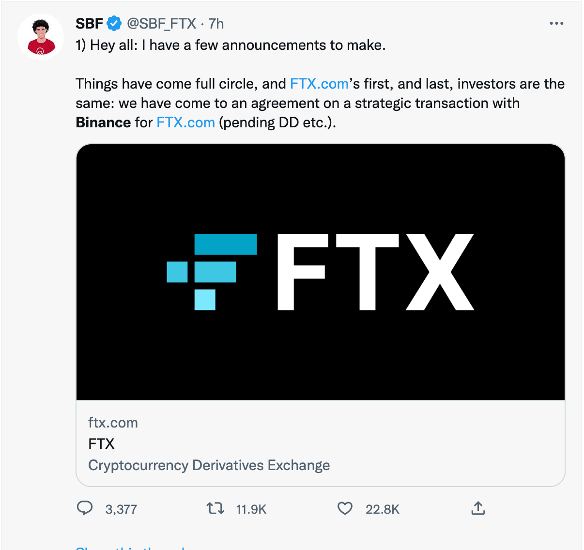币安创始人宣布收购竞争对手FTX<strong>eos行情</p>，加密货币市场应声暴跌