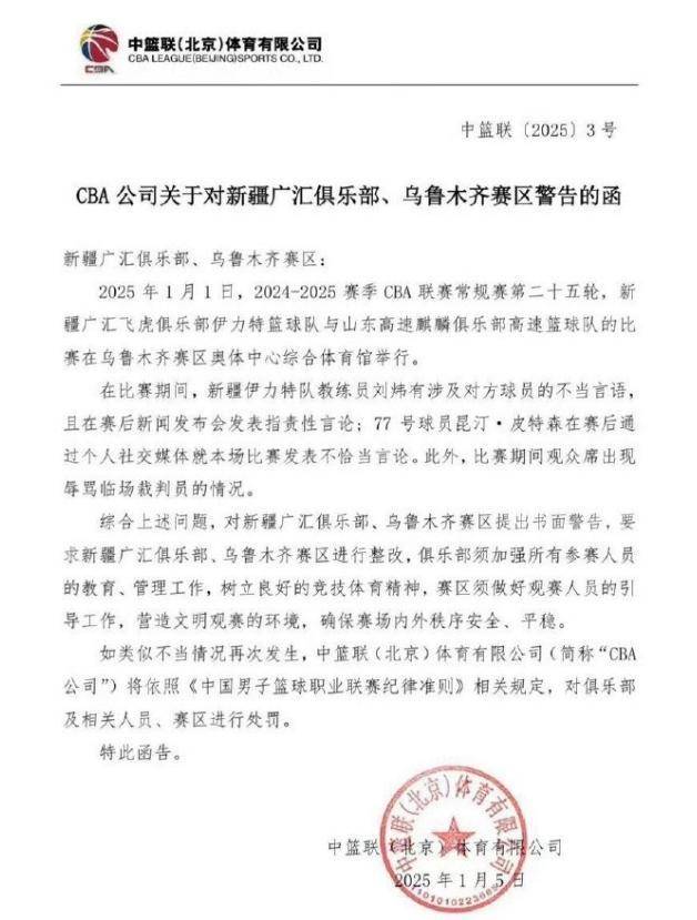主教练和外援发表不当言论<strong></p>
<p>虚拟币牛人</strong>，CBA官方发函警告新疆男篮