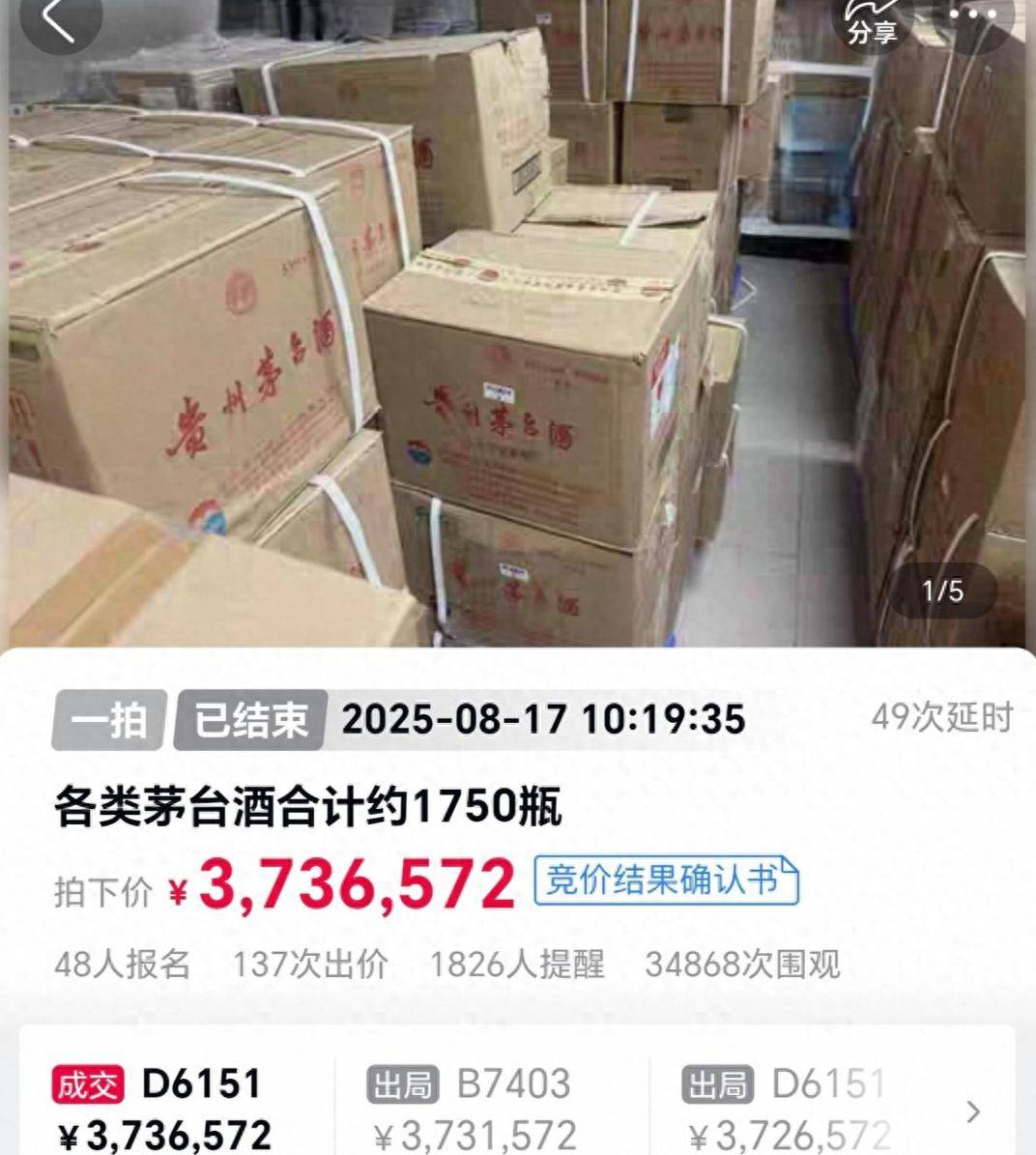 1750瓶茅台373万余元被法拍<strong></p>
<p>利亚德股票</strong>，一原所有人已被执行死刑