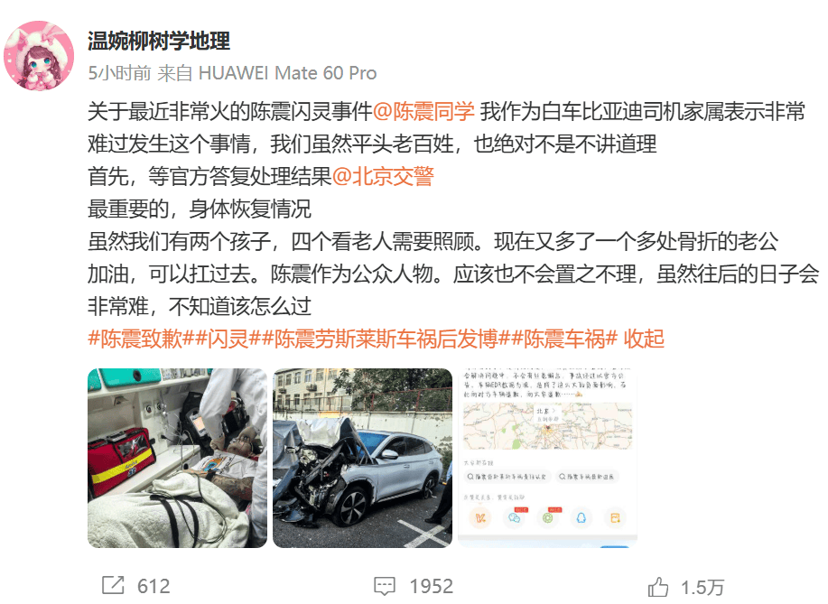 比亚迪车主多处骨折<strong></p>
<p>中油资本股票</strong>,其妻发声:往后日子不知怎么过!陈震车祸后再度致歉